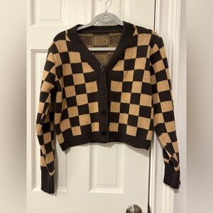 Cropped V-Neck Checkered Cardigan - NWT